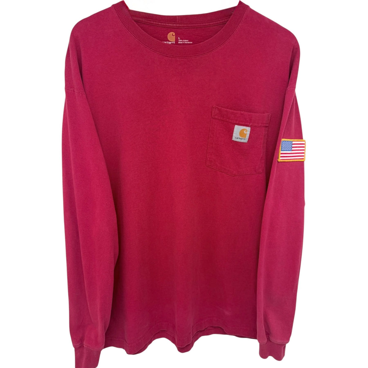 Carhartt Men's Red Men's Dearborn Loose Fit Heavyweight Long Sleeve Pocket T-Shirt T-Shirt — front view