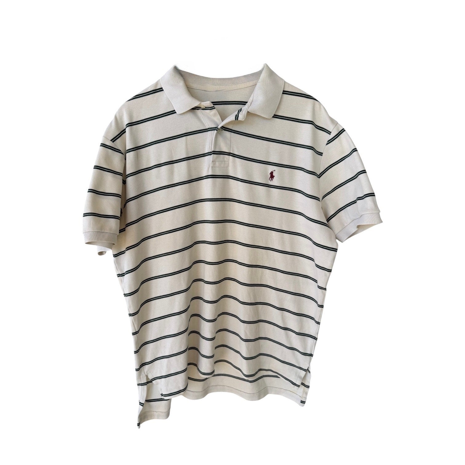 Polo Ralph Lauren Striped Polo Shirt Mens Large Cream Short Sleeve Classic Fit