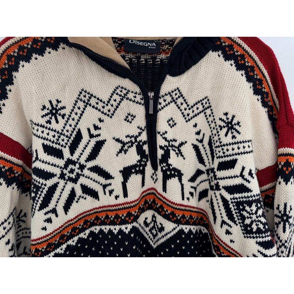 Disegna Italia Nordic Quarter Zip Sweater Mens Large Black Fair Isle Knit