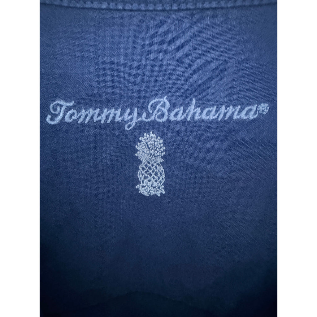 Tommy Bahama Silk Camp Shirt Mens Large Blue Embroidered Button Up