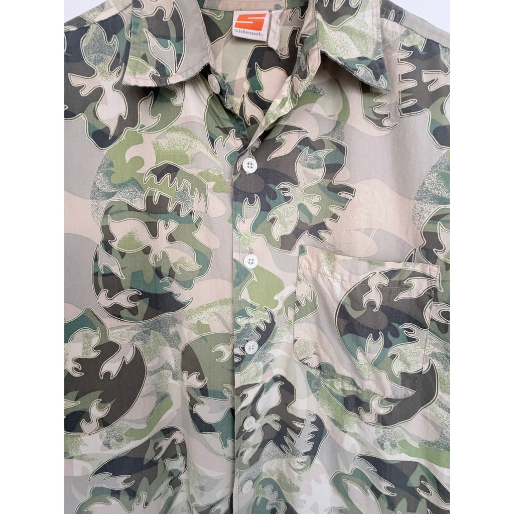 Sideout Green Camo Leaf Button Up Shirt L