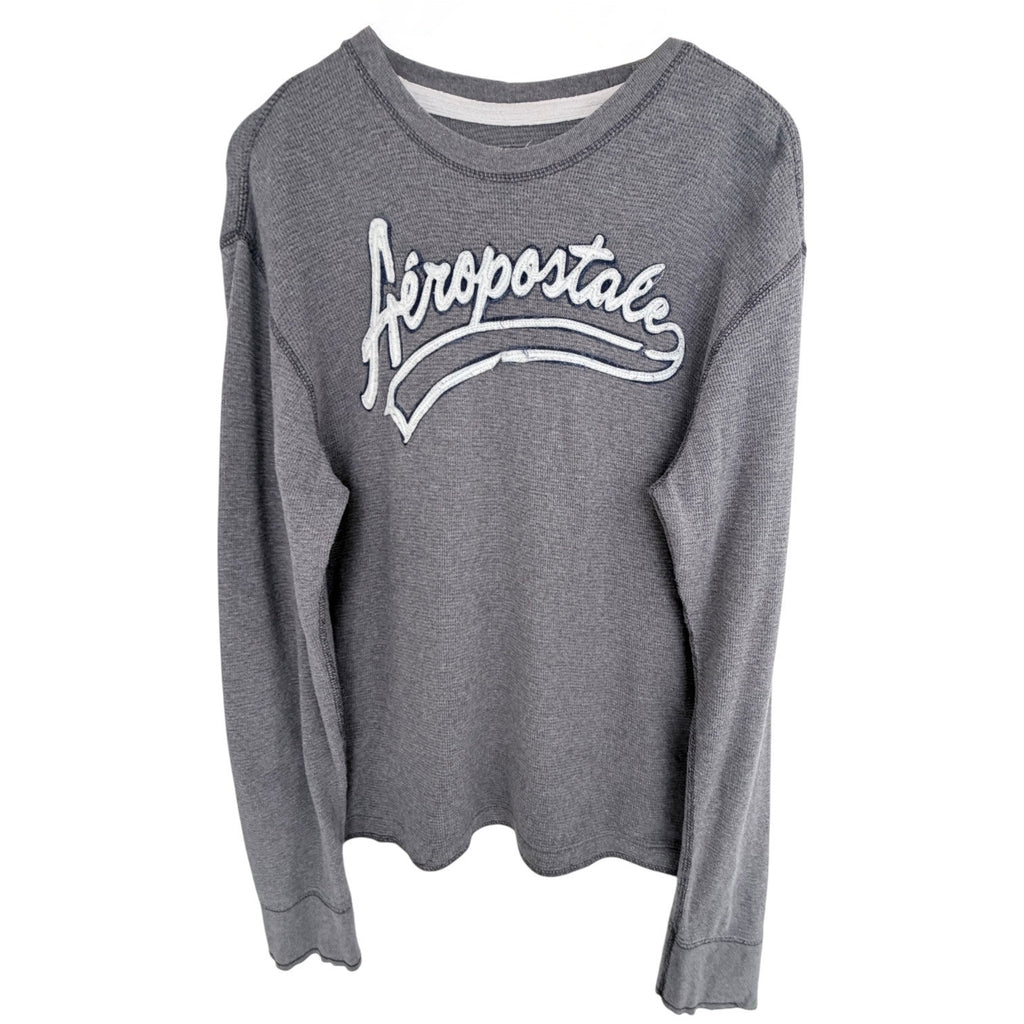Aeropostale Thermal Long Sleeve Shirt Mens Large Gray Waffle Knit Logo