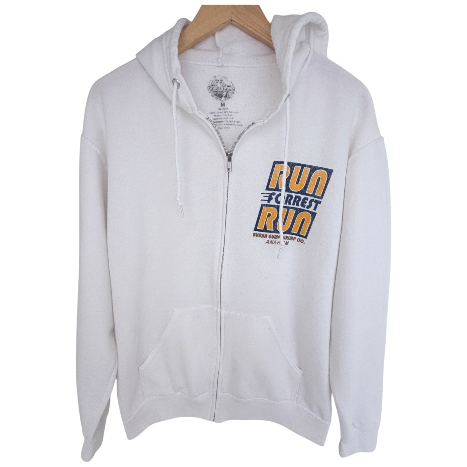 Run Forrest Run Bubba Gump Shrimp Co Hoodie Mens Medium White Full Zip Graphic