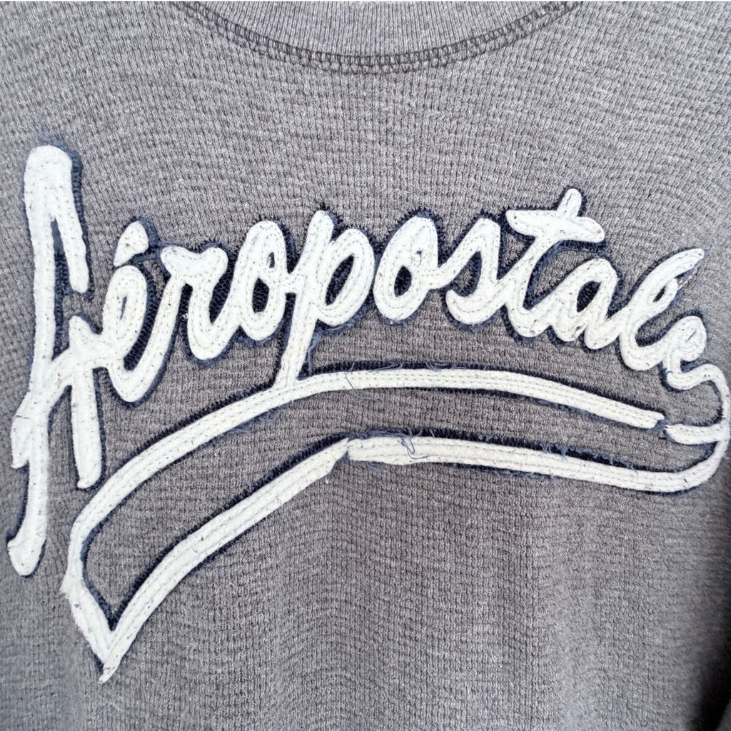 Aeropostale Thermal Long Sleeve Shirt Mens Large Gray Waffle Knit Logo