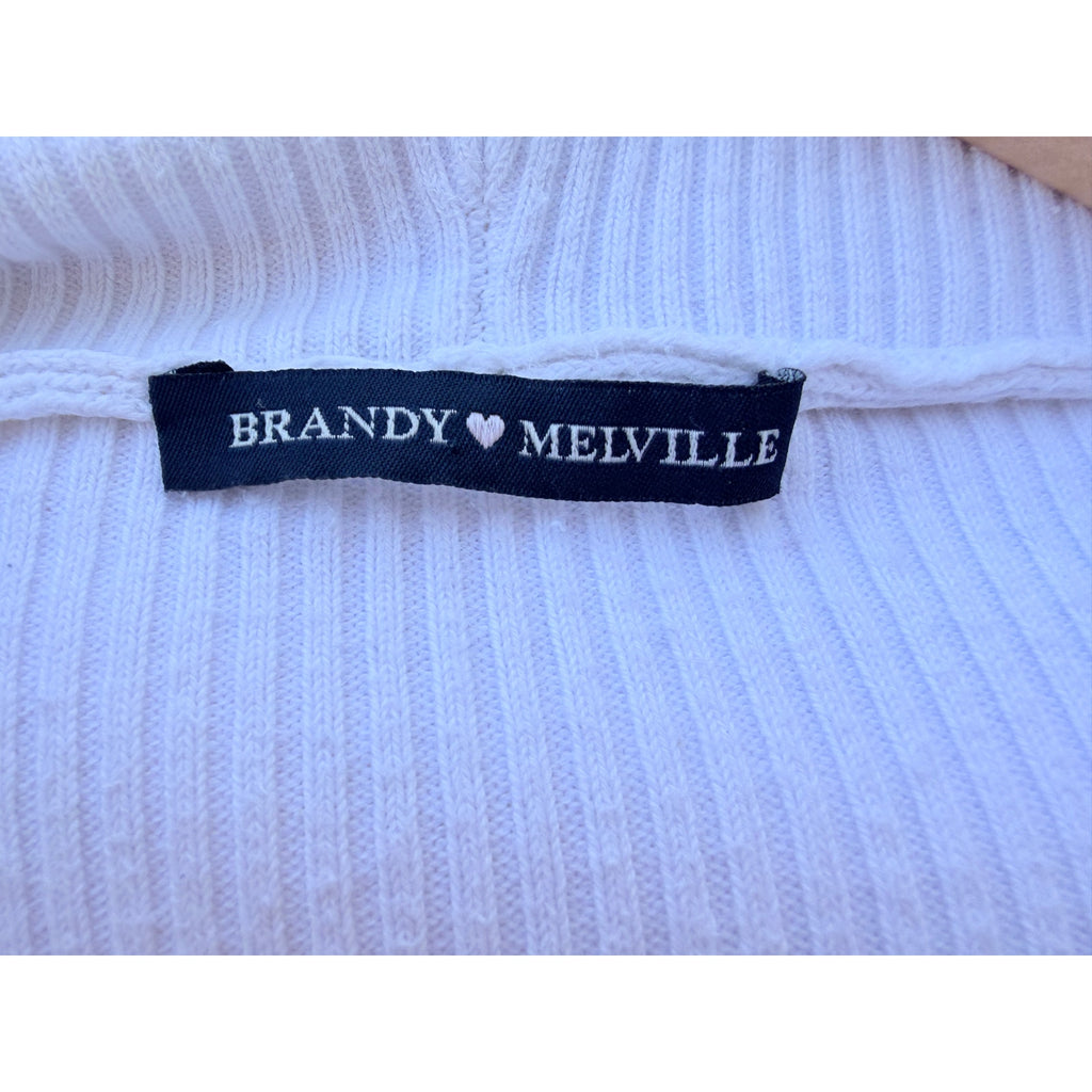 Brandy Melville Ribbed Zip Hoodie Womens One Size White Cropped