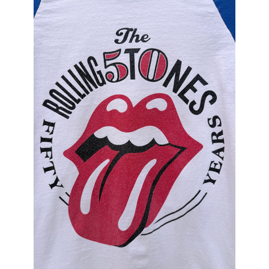 Rolling Stones 50 Years Raglan T Shirt Mens Medium White Blue Tongue Logo Tee