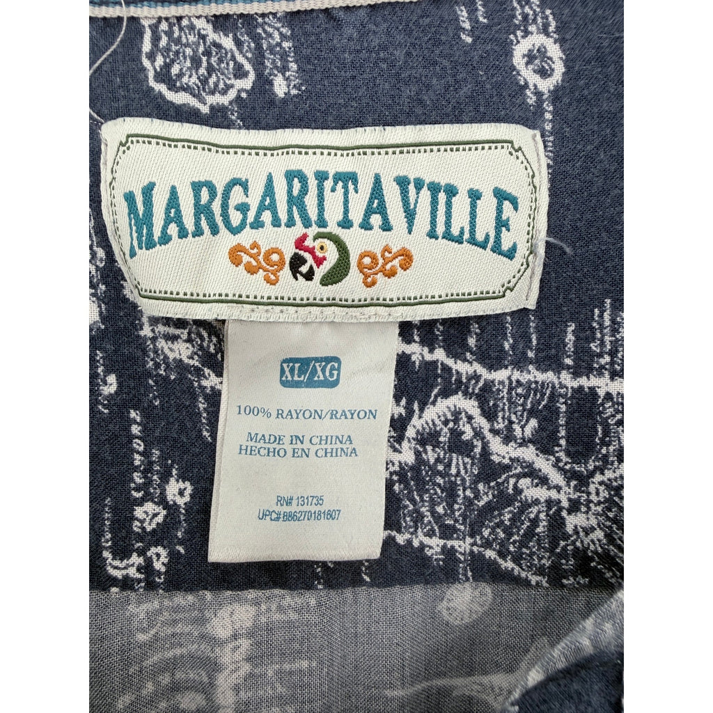 Margaritaville Hawaiian Shirt Mens XL Blue Rayon Tropical Map Print Button Up