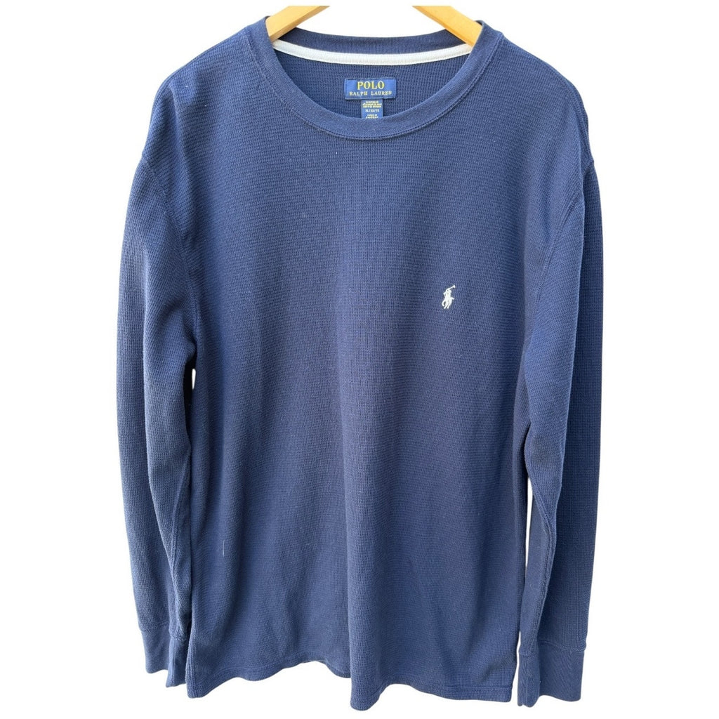 Polo Ralph Lauren Waffle Knit Shirt Mens XL Blue Long Sleeve Sleepwear Top