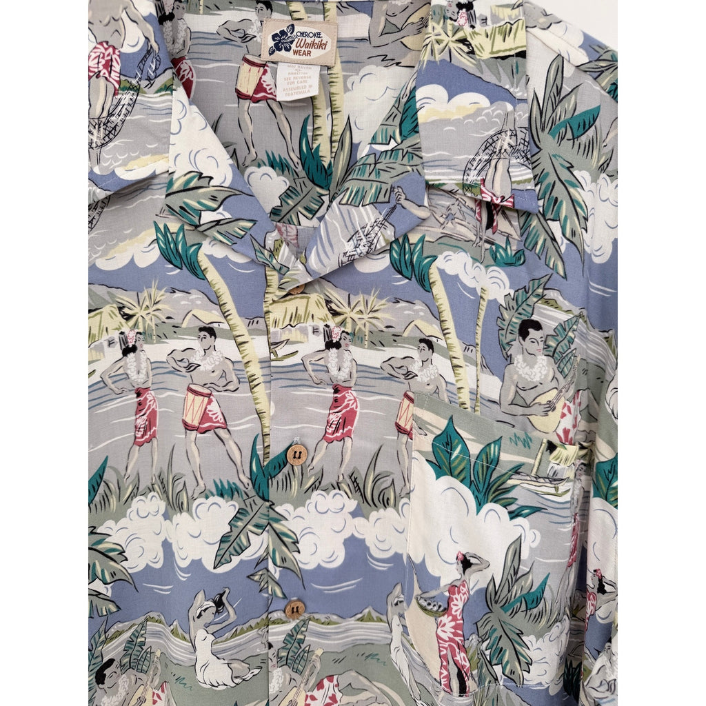 Cherokee Waikiki Wear Hawaiian Shirt Mens XL Rayon Surf Beach Button Up