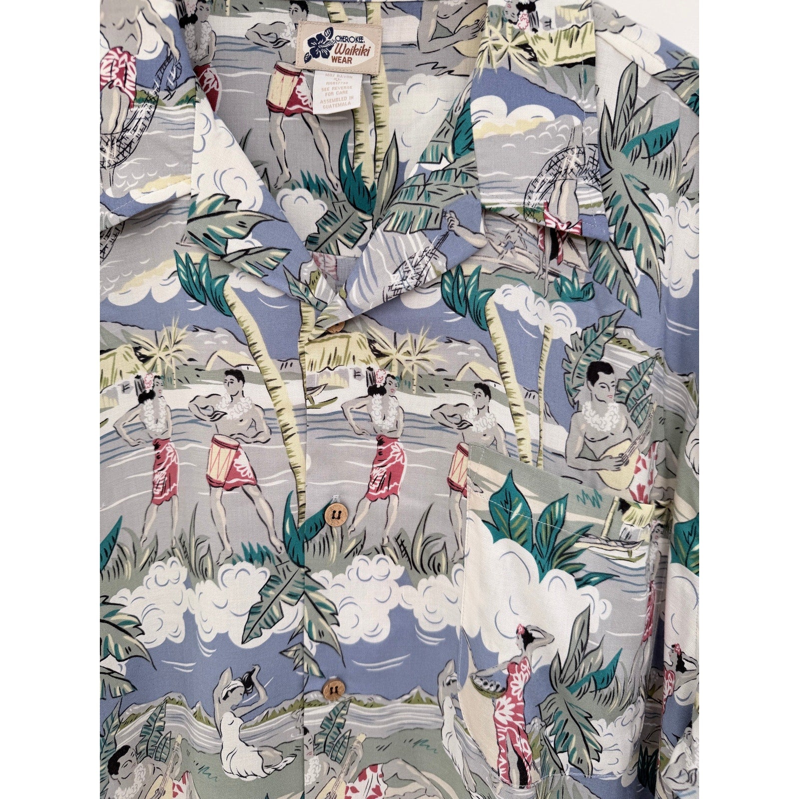 Cherokee Waikiki Wear Hawaiian Shirt Mens XL Rayon Surf Beach Button Up