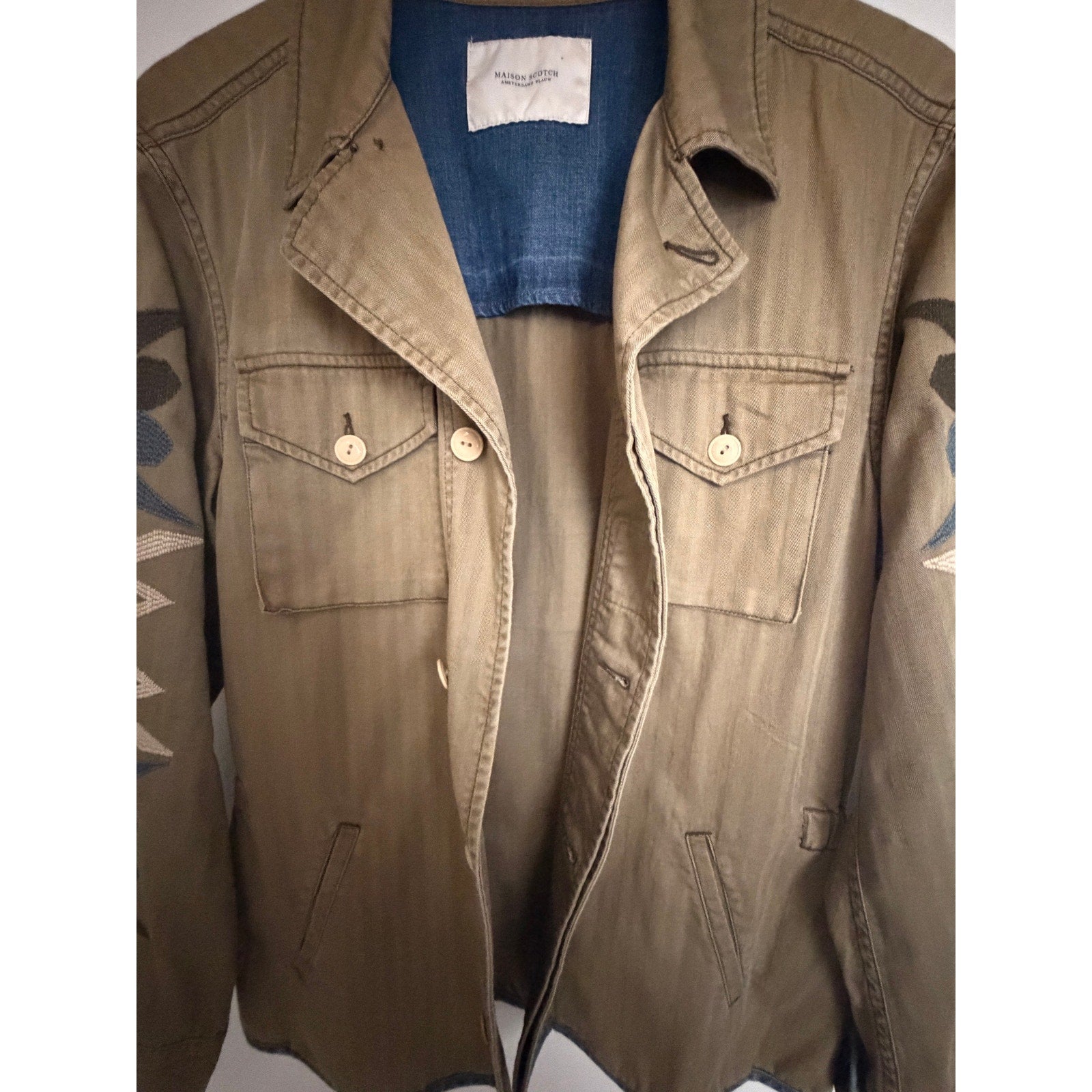 Maison Scotch Utility Jacket Women's Olive Embroidered Sleeves