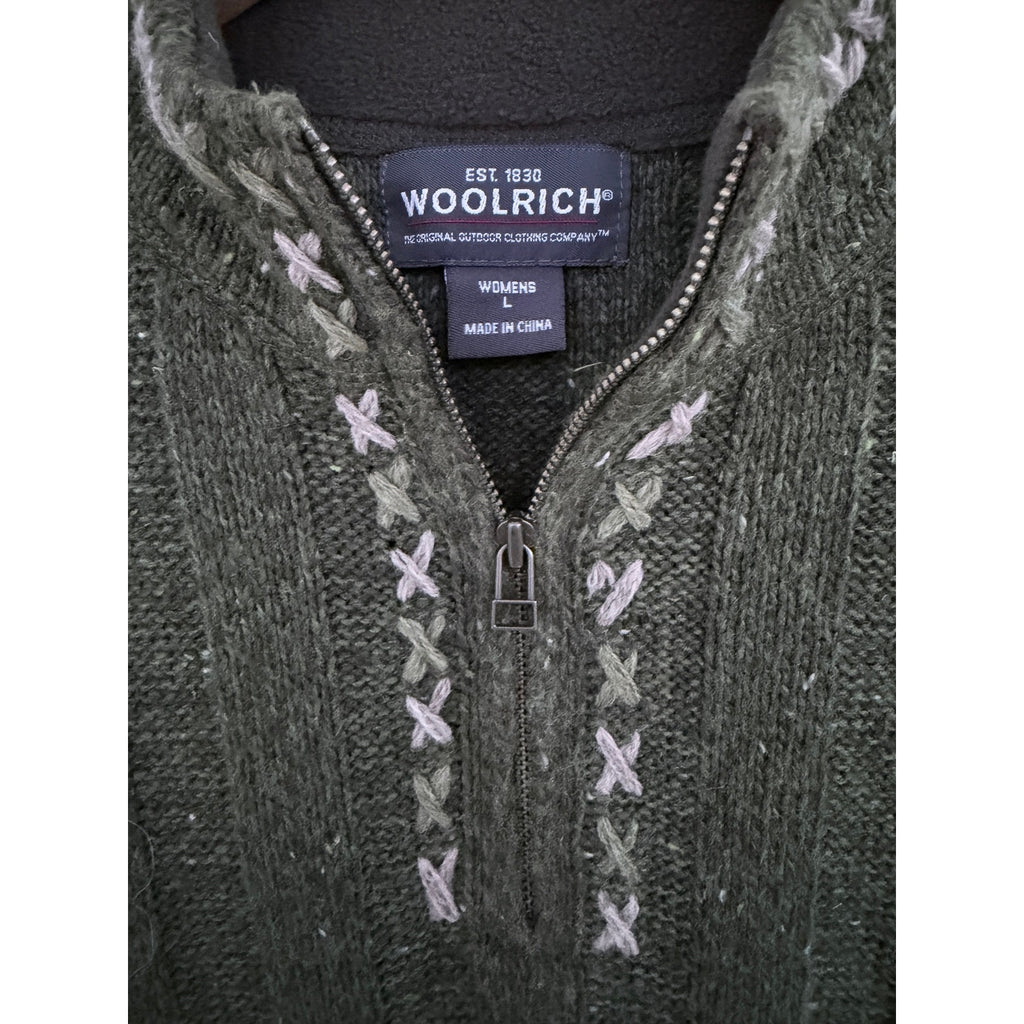 Woolrich Sweater Womens L Green Quarter Zip Knit Pullover