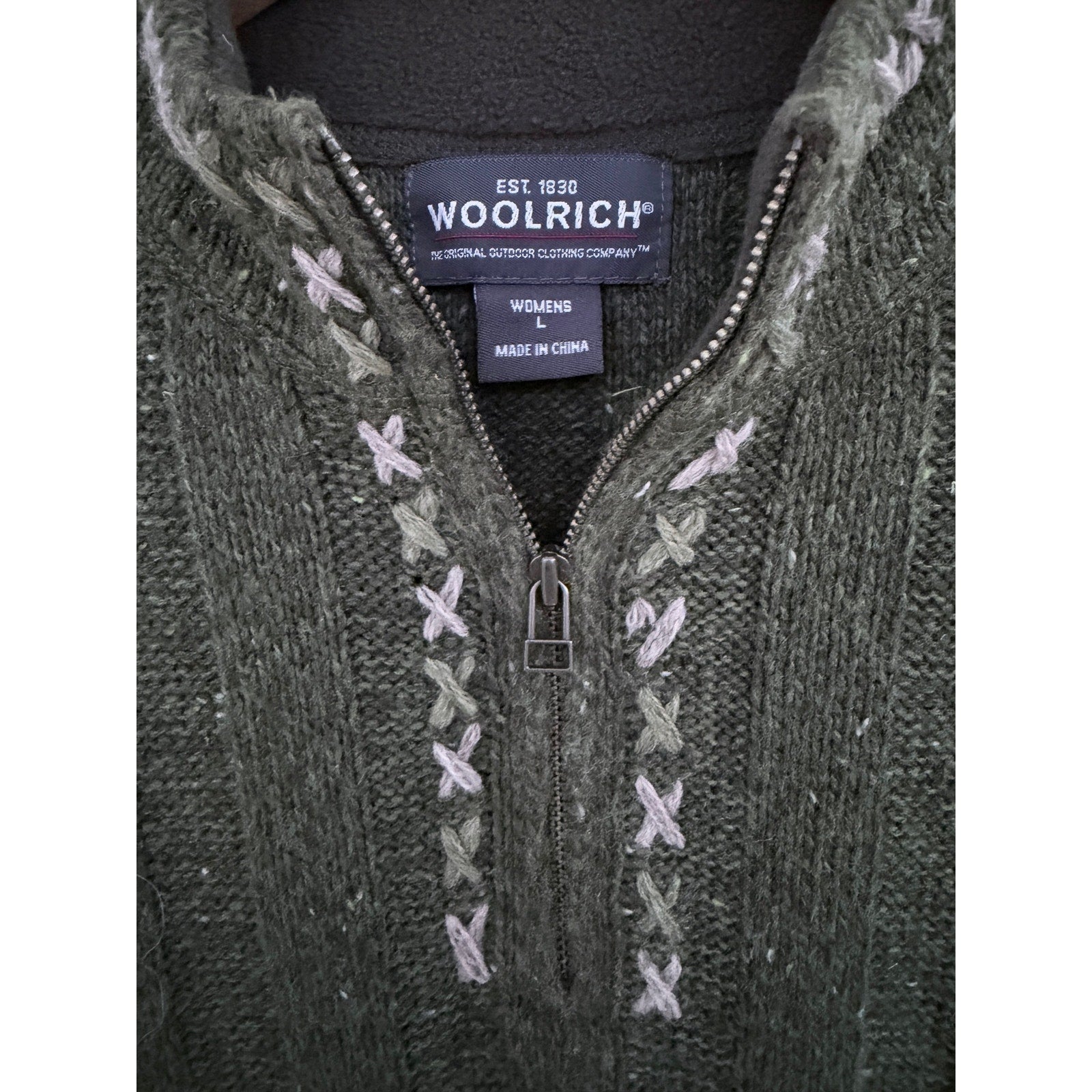 Woolrich Sweater Womens L Green Quarter Zip Knit Pullover