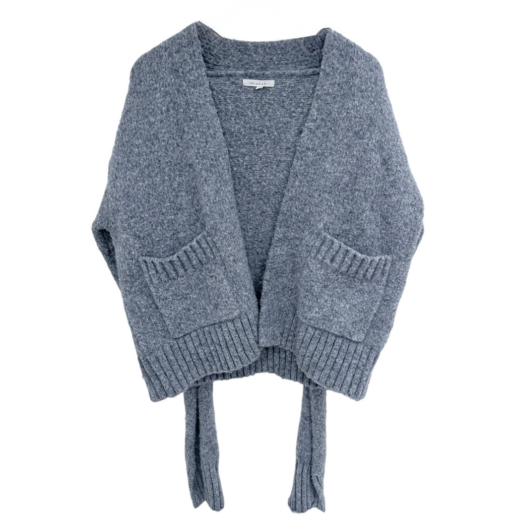 Et Clet Fuzzy Knit Cardigan Sweater Womens S M Gray Open Front