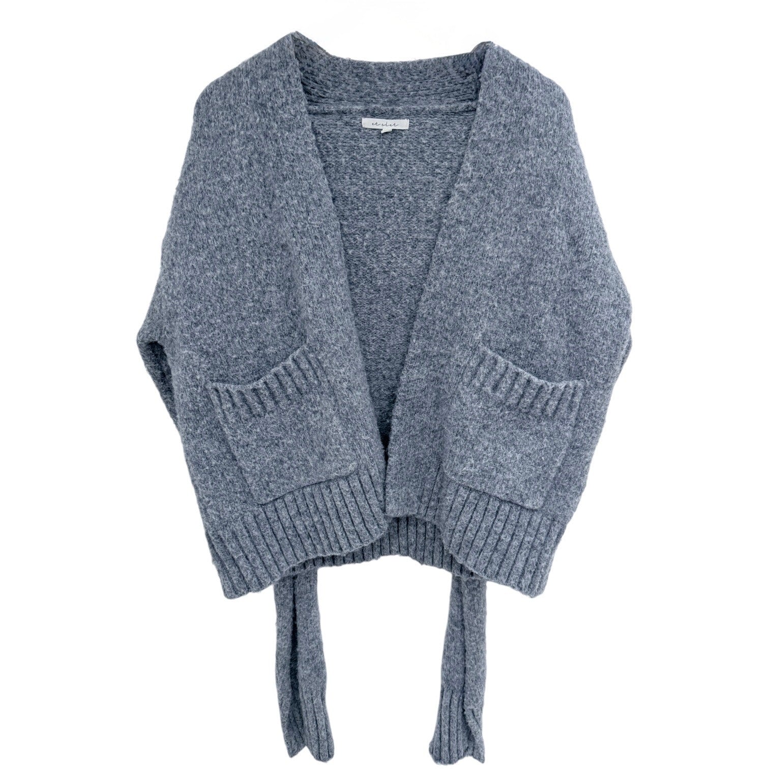 Et Clet Fuzzy Knit Cardigan Sweater Womens S M Gray Open Front