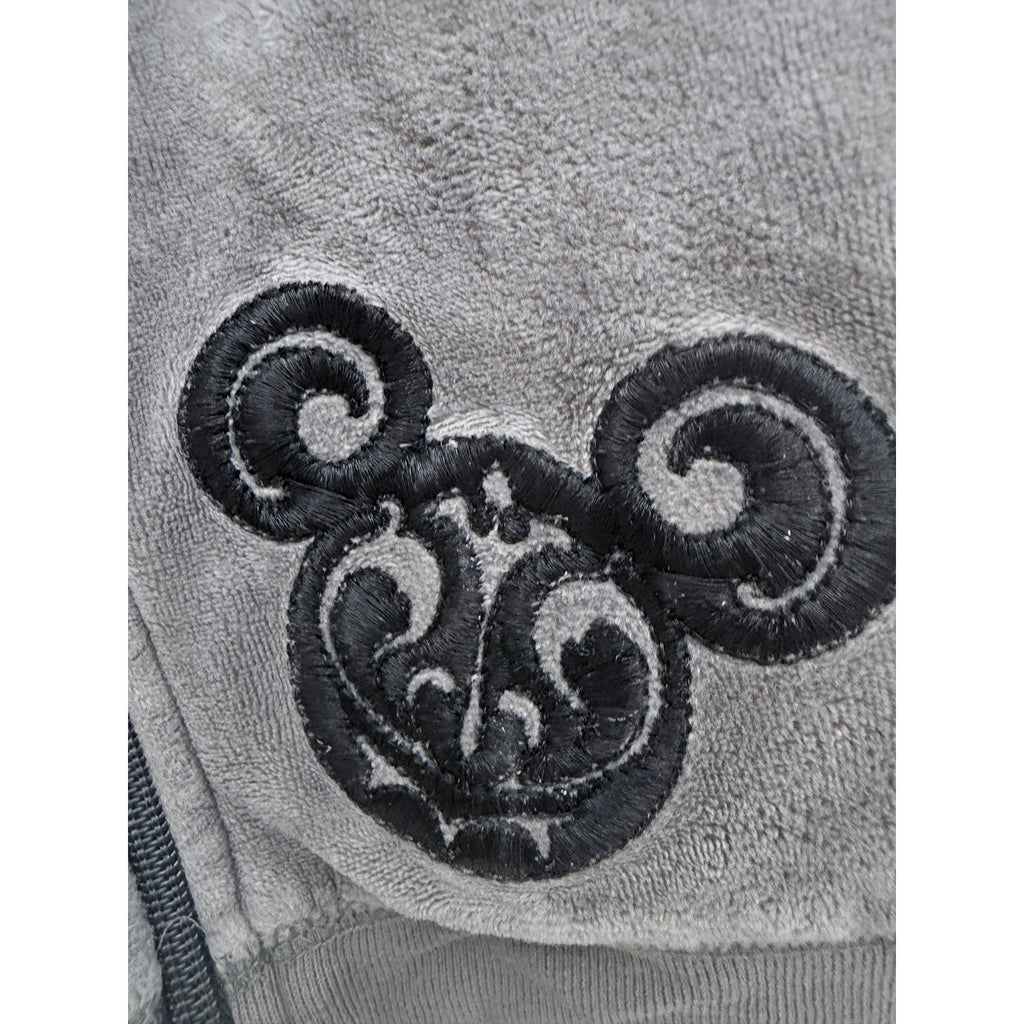 Disney Parks Mickey Mouse Hoodie Womens 2X Gray Black Velour Zip Up Jacket