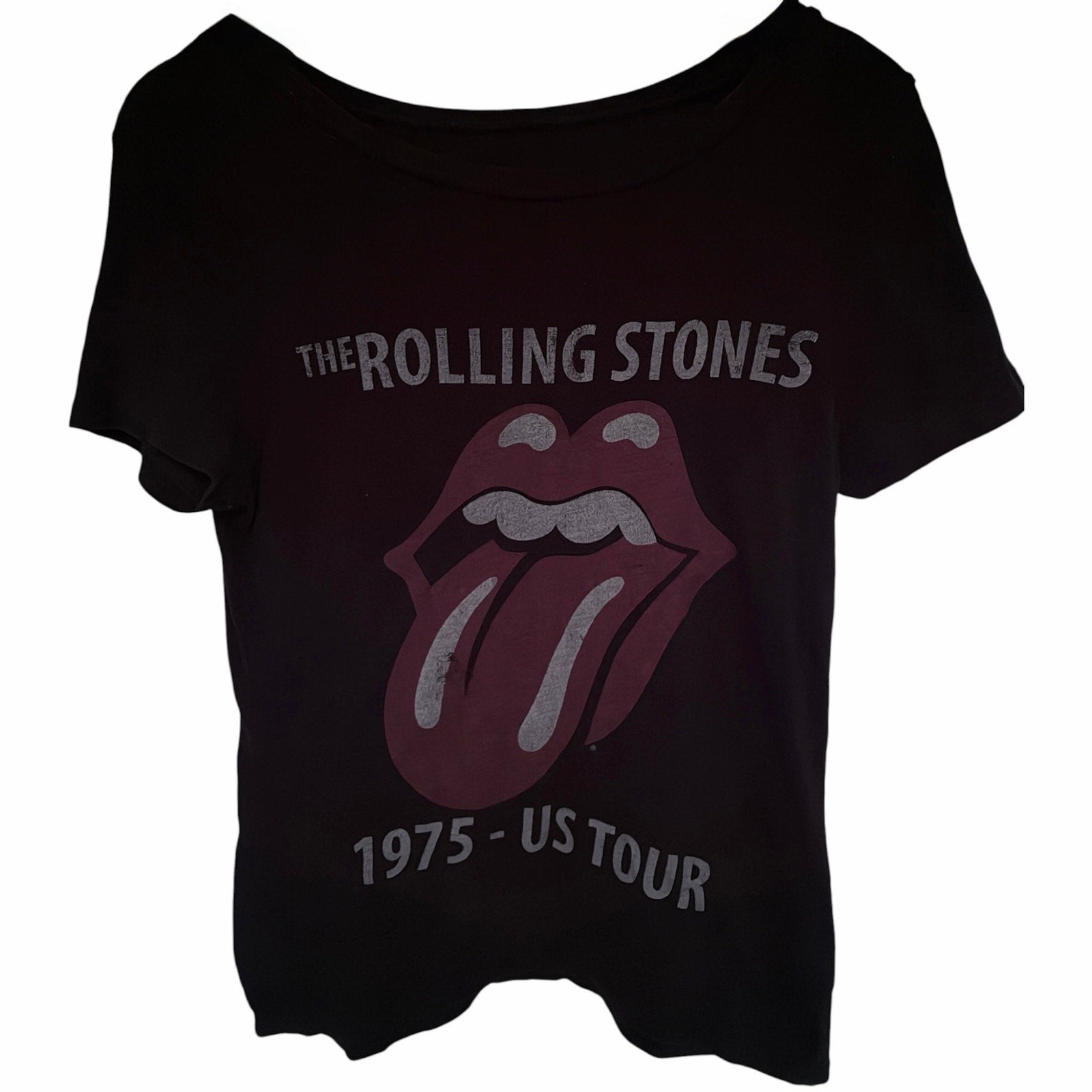 Rolling Stones 1975 US Tour Tongue Logo Graphic T Shirt Womens Small/Med Black