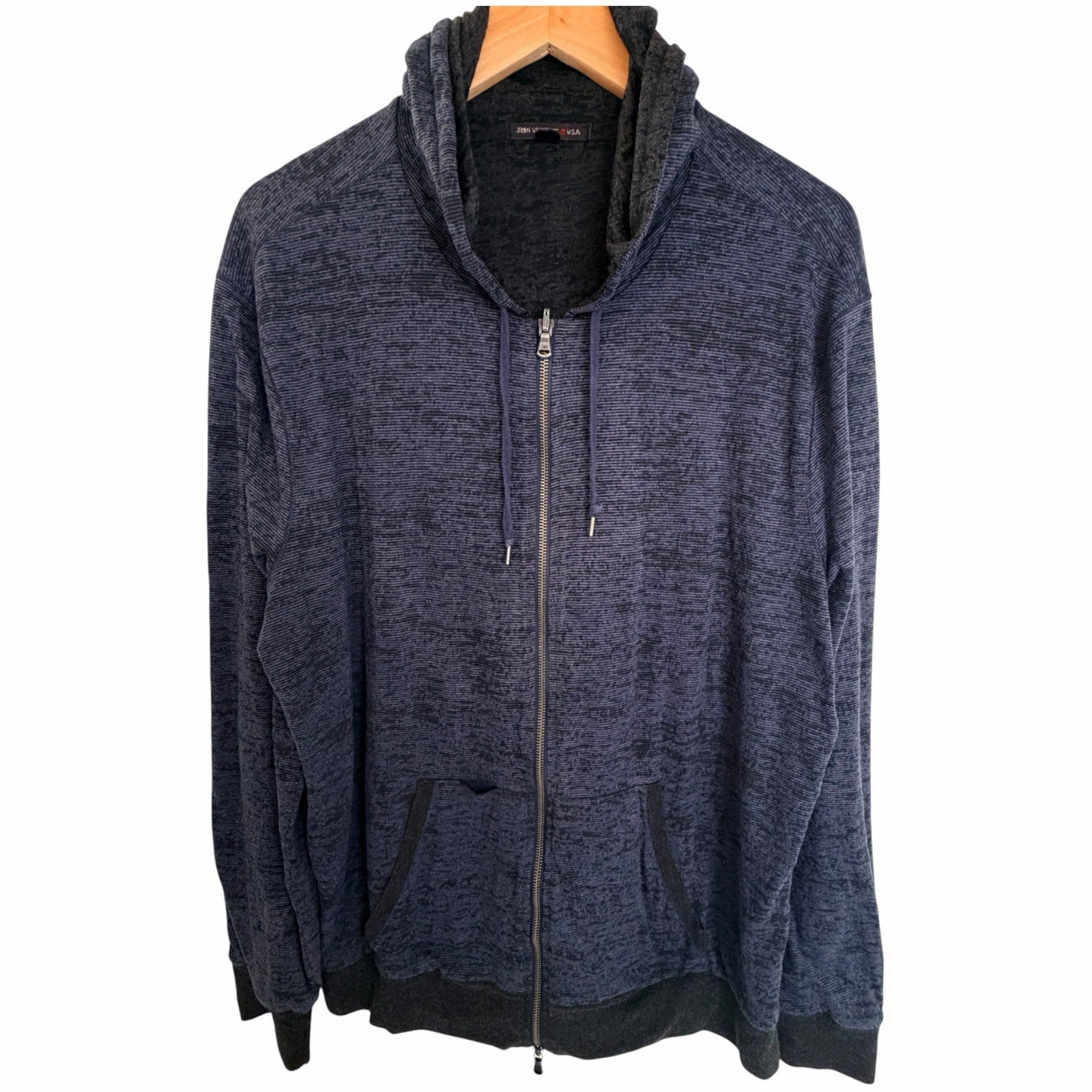 John Varvatos Star USA Mens XXL Blue Full Zip Cowl Hoodie