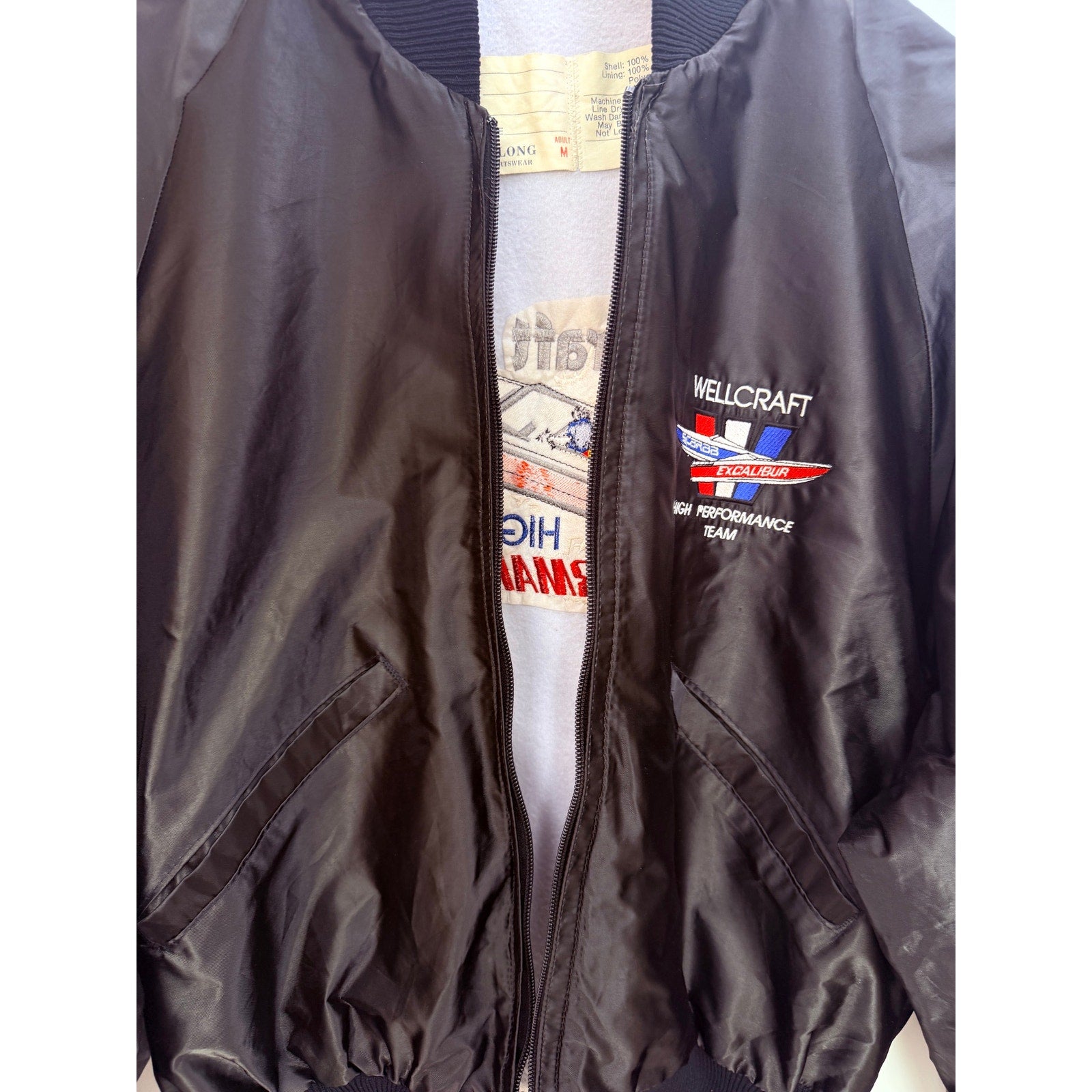 Vintage DeLong Wellcraft Bomber Jacket Mens Medium Black Racing Boat USA Made