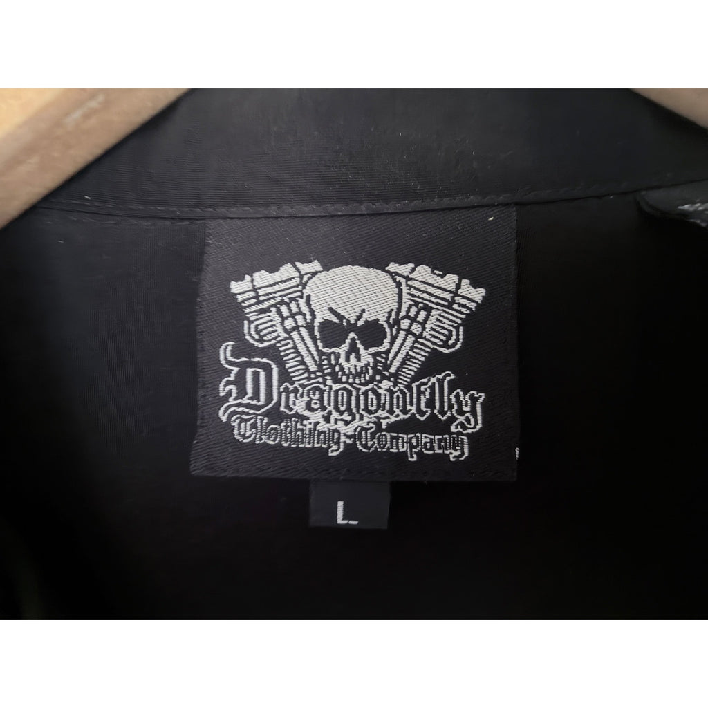 Dragonfly Clothing Co Skull Flame Shirt Mens L Black Button Up Motorcycle Biker