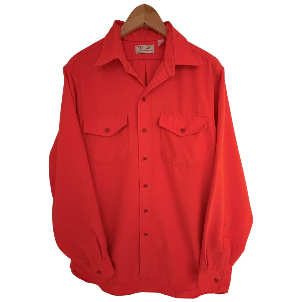 LL Bean Allagash Flannel Shirt Mens Large Orange Chamois Button Front Hunting
