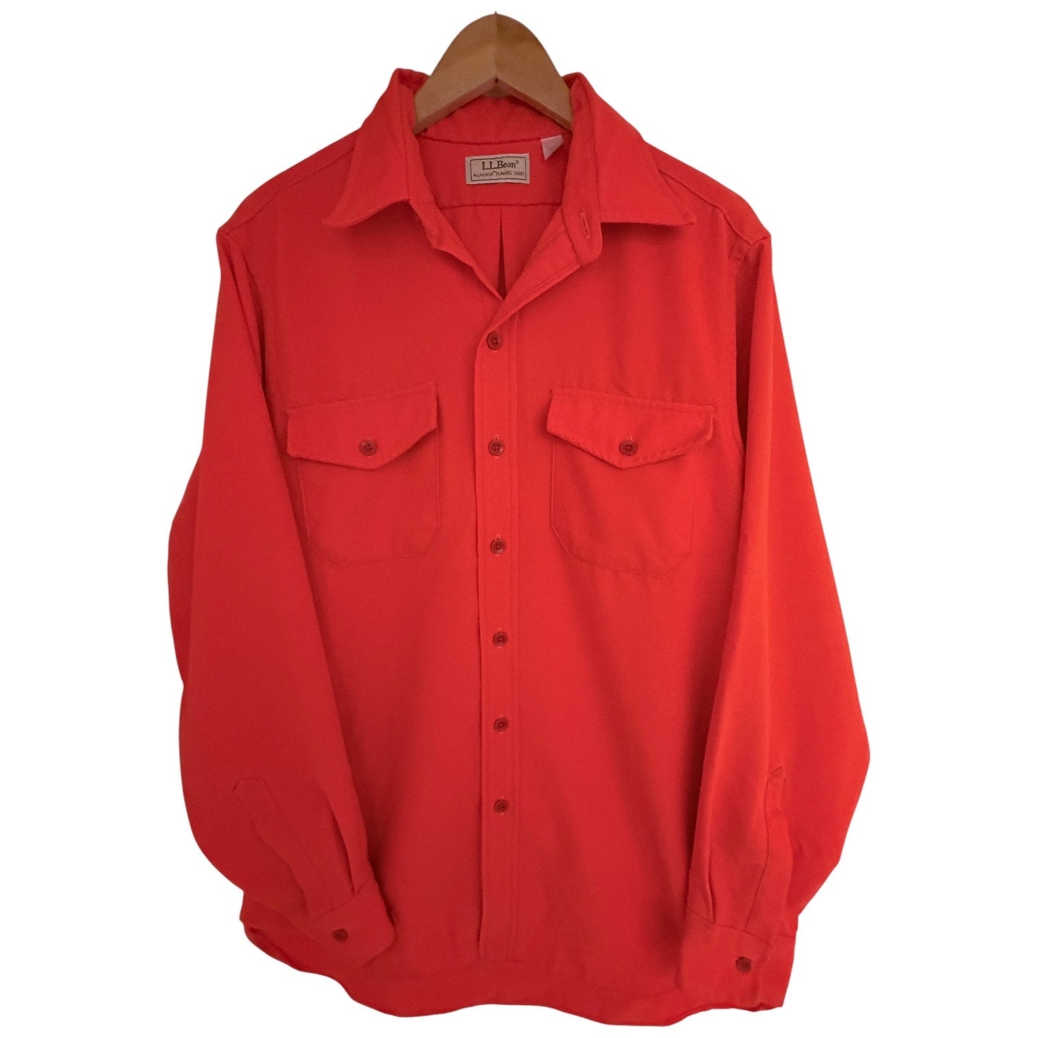 LL Bean Allagash Flannel Shirt Mens Large Orange Chamois Button Front Hunting