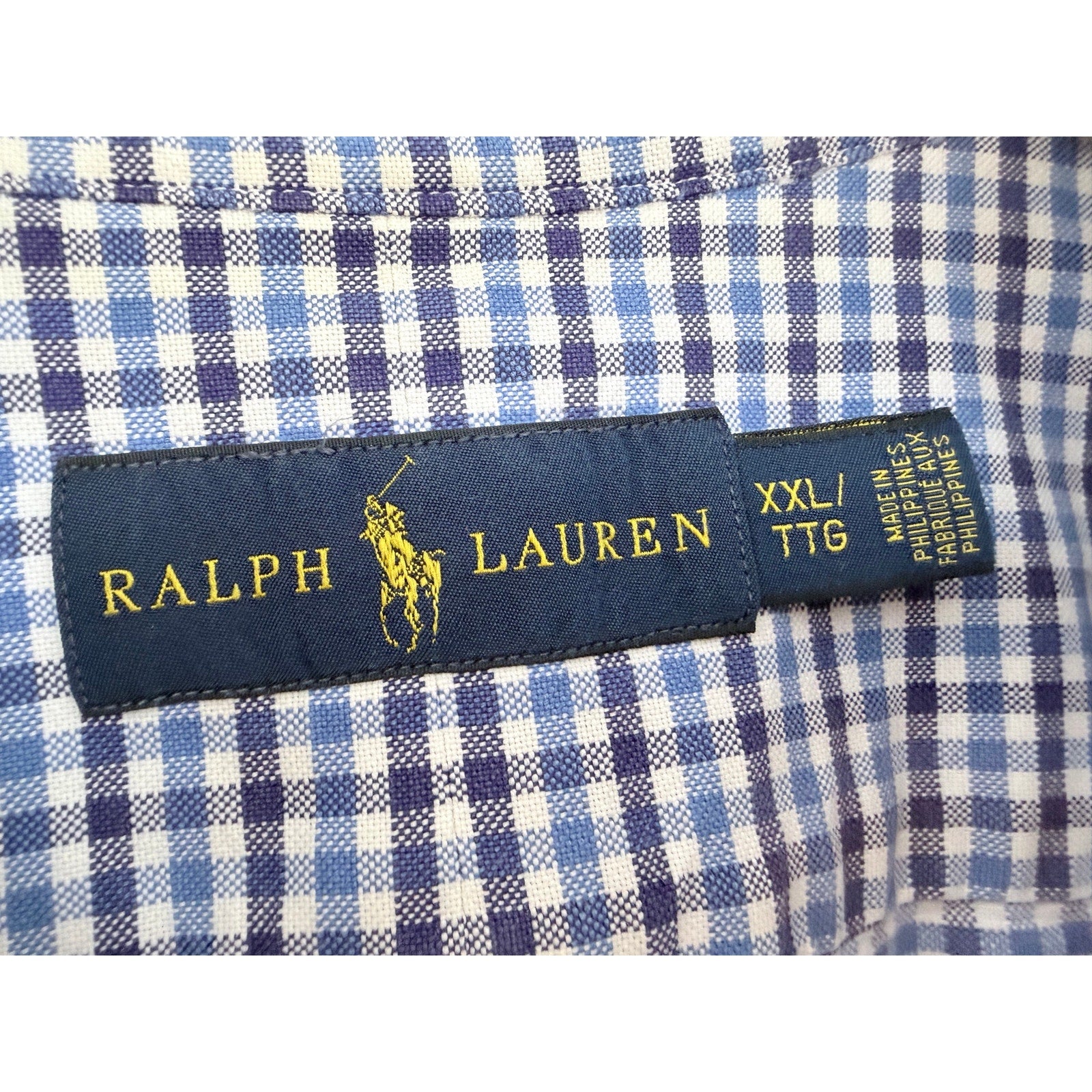 Ralph Lauren Button Up Shirt Mens XXL Blue White Check Pony Logo Long Sleeve