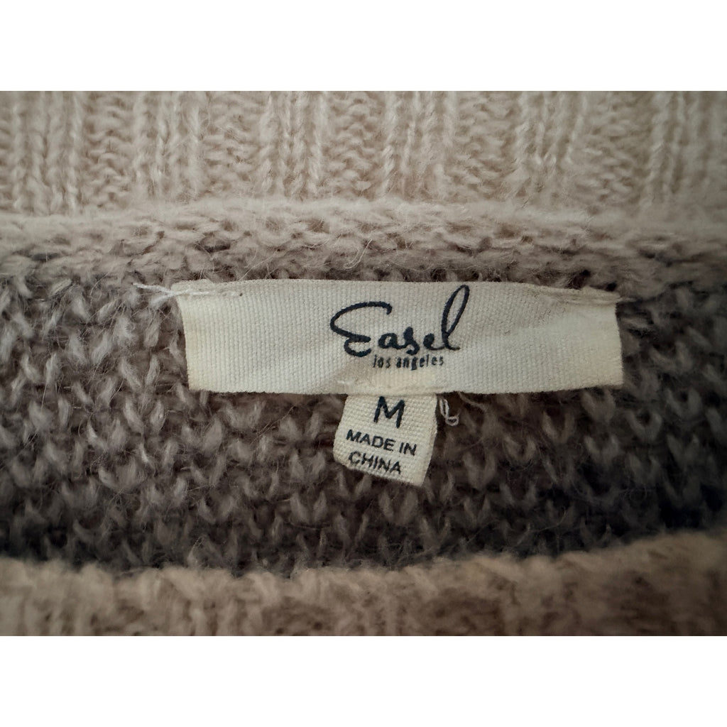 Easel Leopard Colorblock Sweater Womens Medium Red Cream Knit Pullover