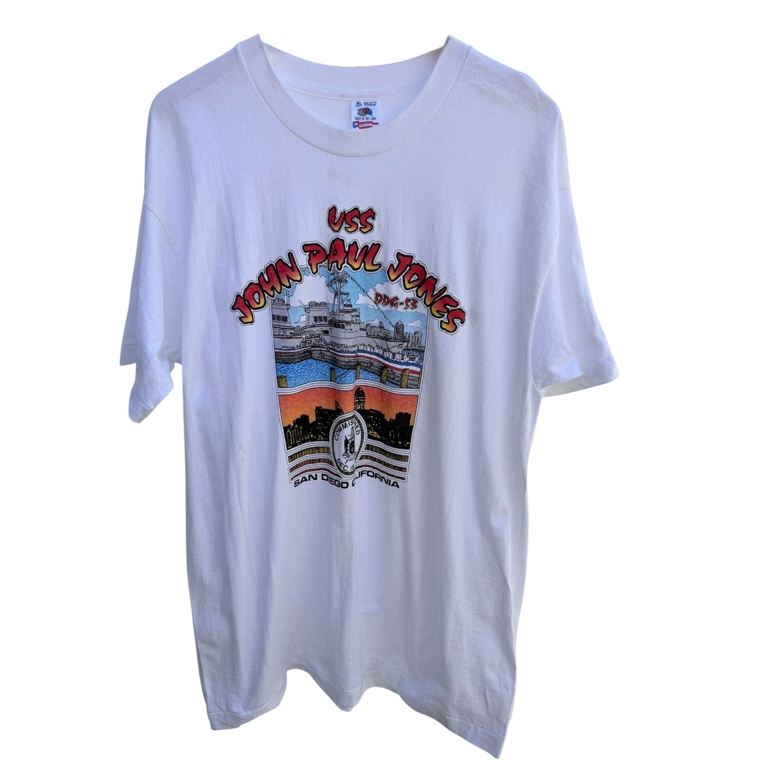 USS John Paul Jones DDG 53 San Diego California T Shirt Mens XL White USA Made