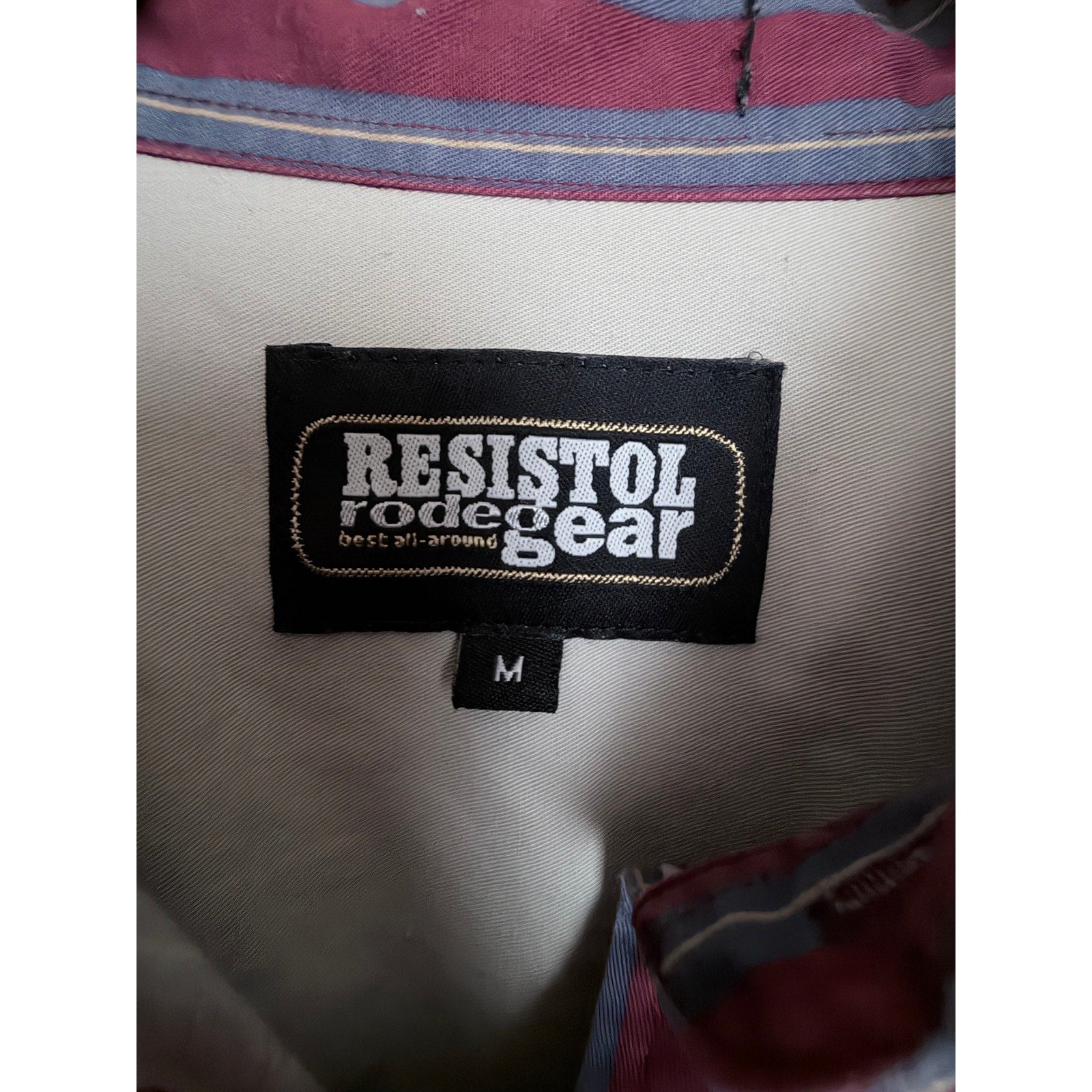 Resistol Rodeo Gear Stripe Western Shirt Mens Medium Burgundy Gray Cowboy