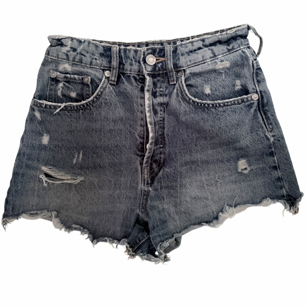 Zara Distressed Button Fly Denim Shorts Womens US 2 Light Wash Cutoff
