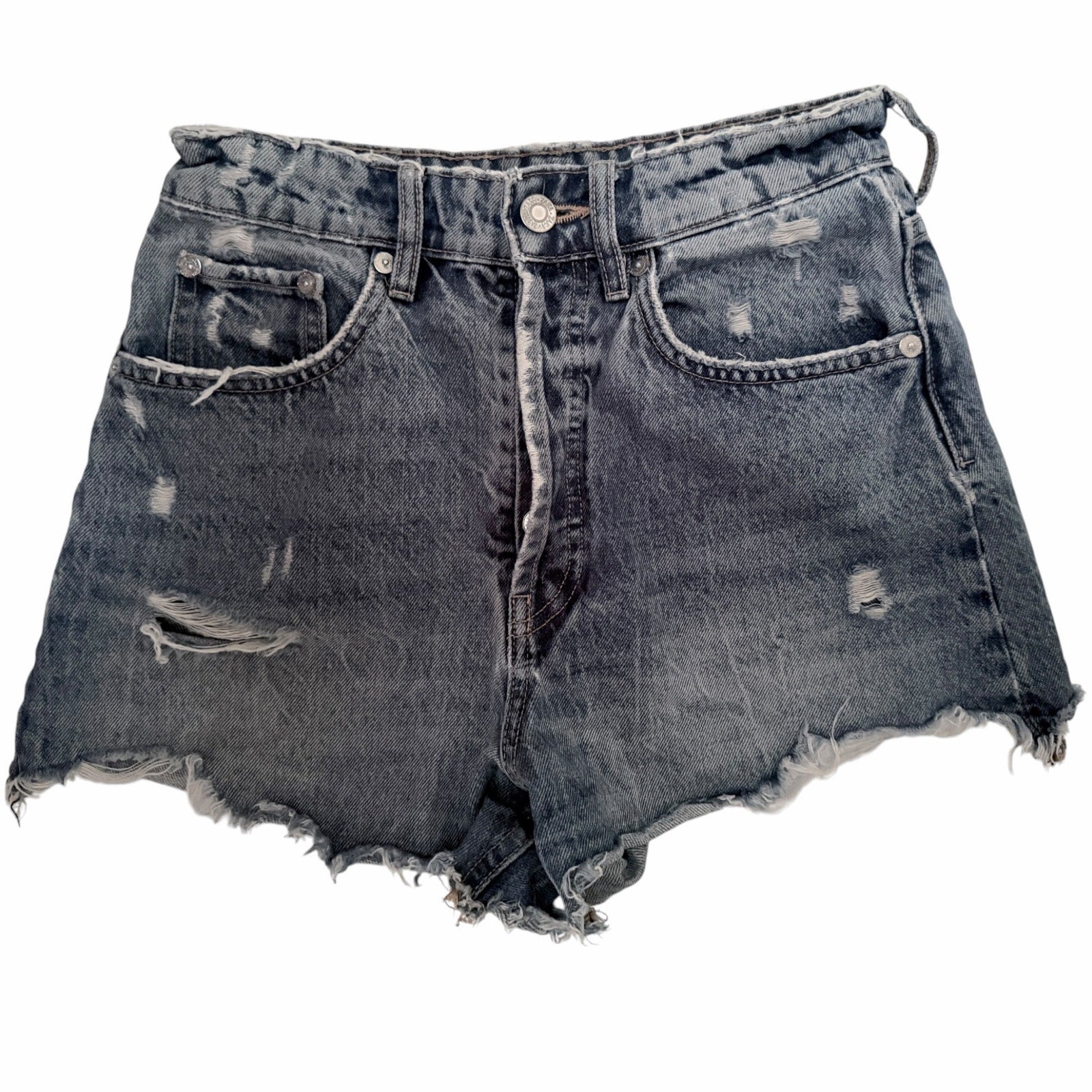 Zara Distressed Button Fly Denim Shorts Womens US 2 Light Wash Cutoff