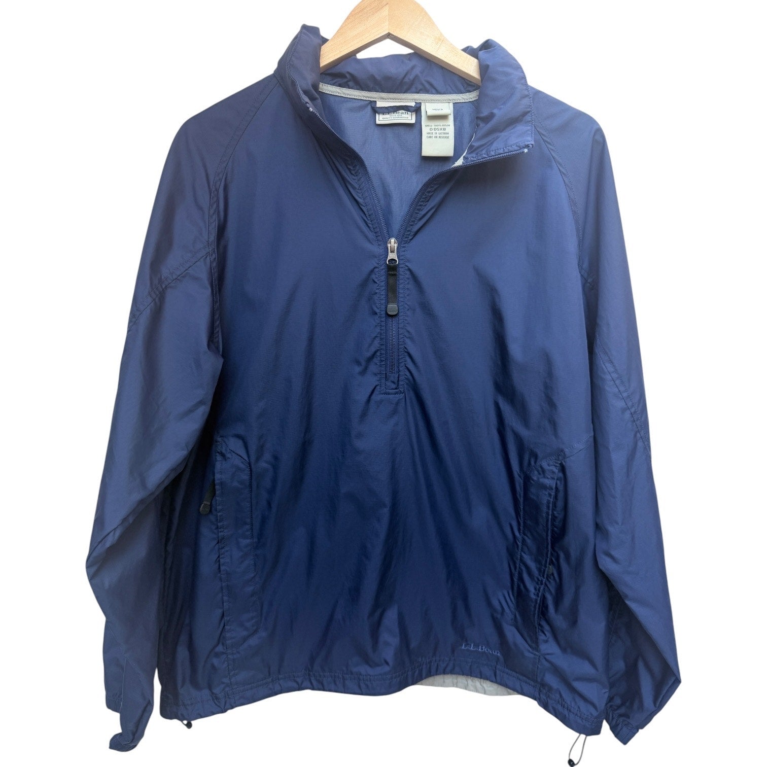 L.L. Bean Pullover Jacket Mens Medium Blue 1/4 Zip Nylon Lightweight Outdoor