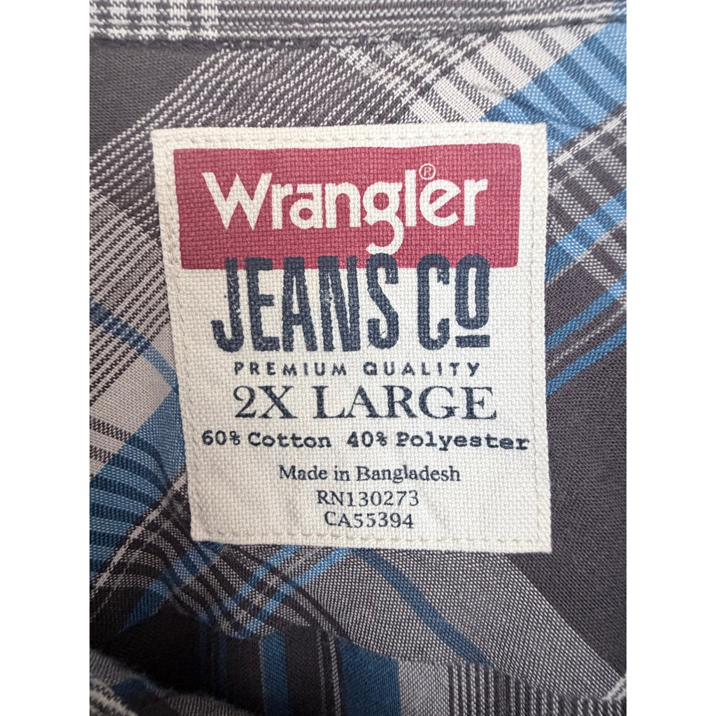Wrangler Jeans Co Pearl Snap Western Shirt Mens 2XL Gray Blue Plaid Long Sleeve