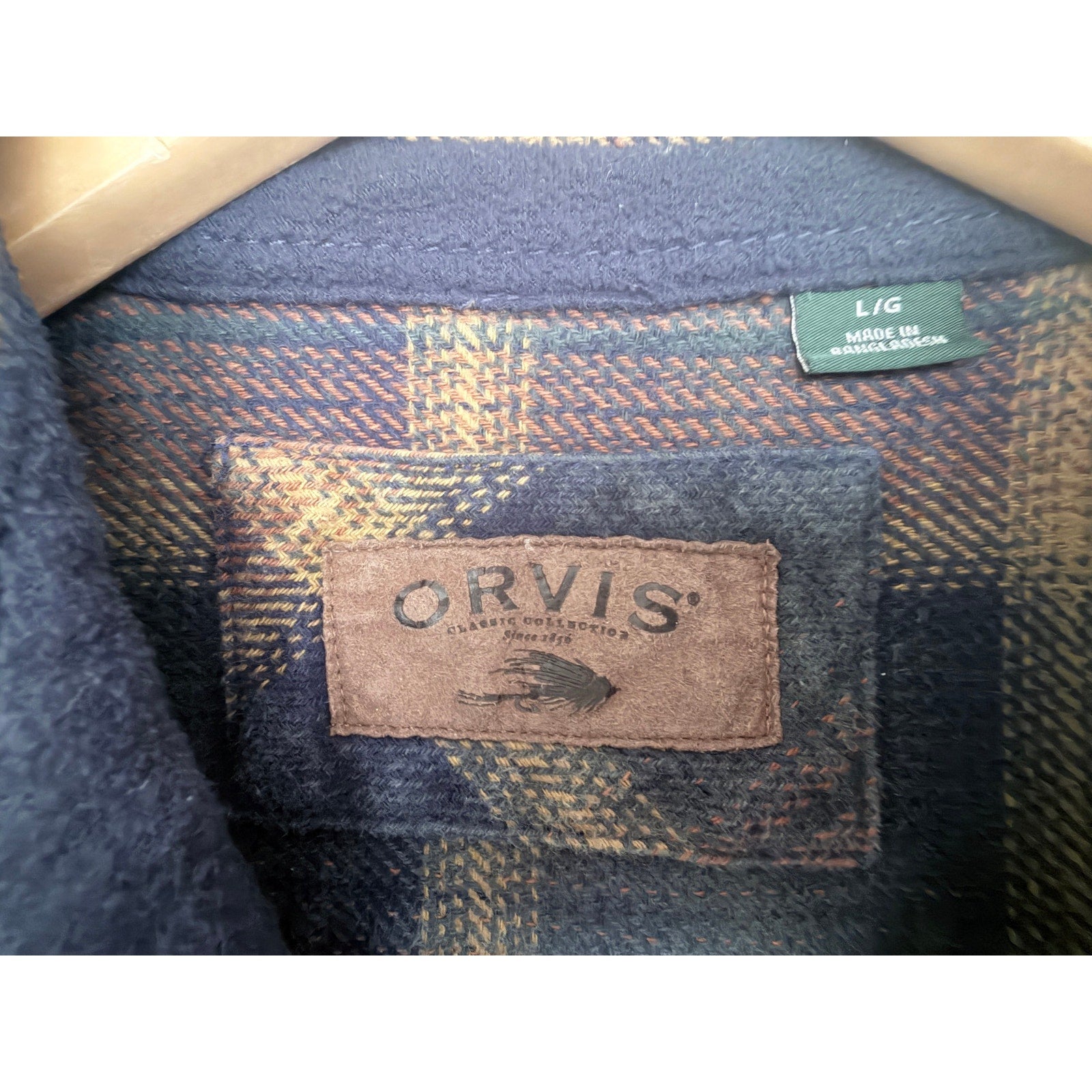 Orvis Plaid Flannel Button Front Shirt Jacket Mens Large Blue Brown
