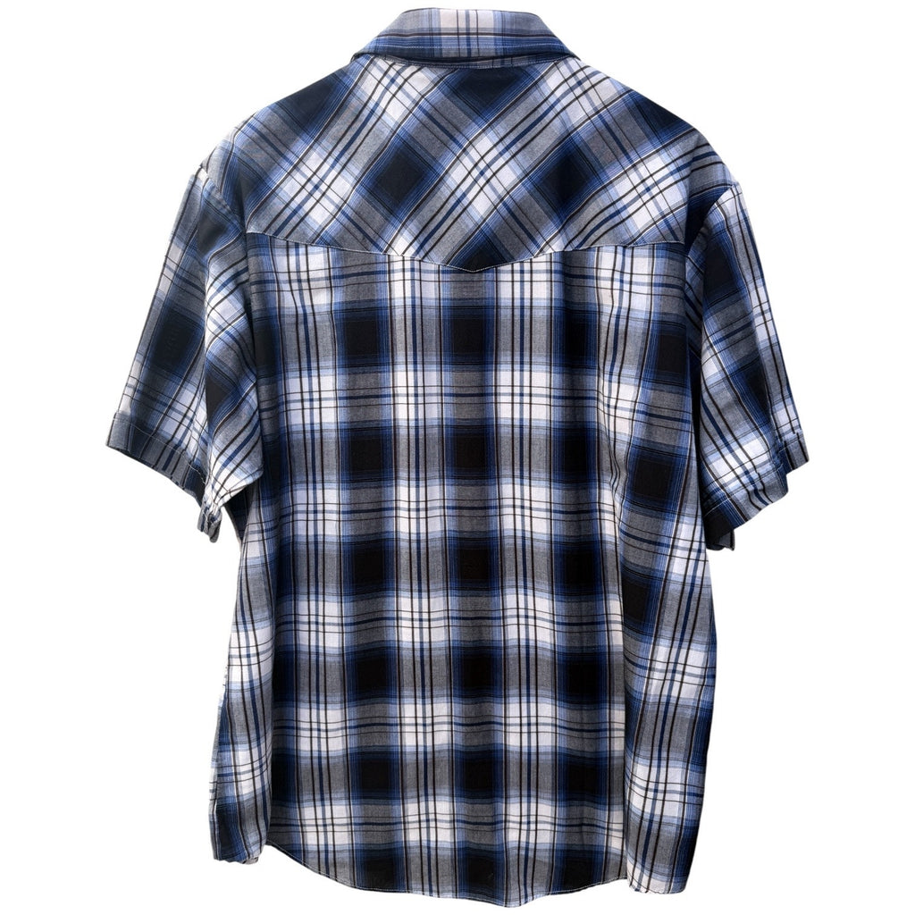 Ely Cattleman Shirt Mens XL Blue Plaid Western Pearl Snap Short Sleeve Cowboy