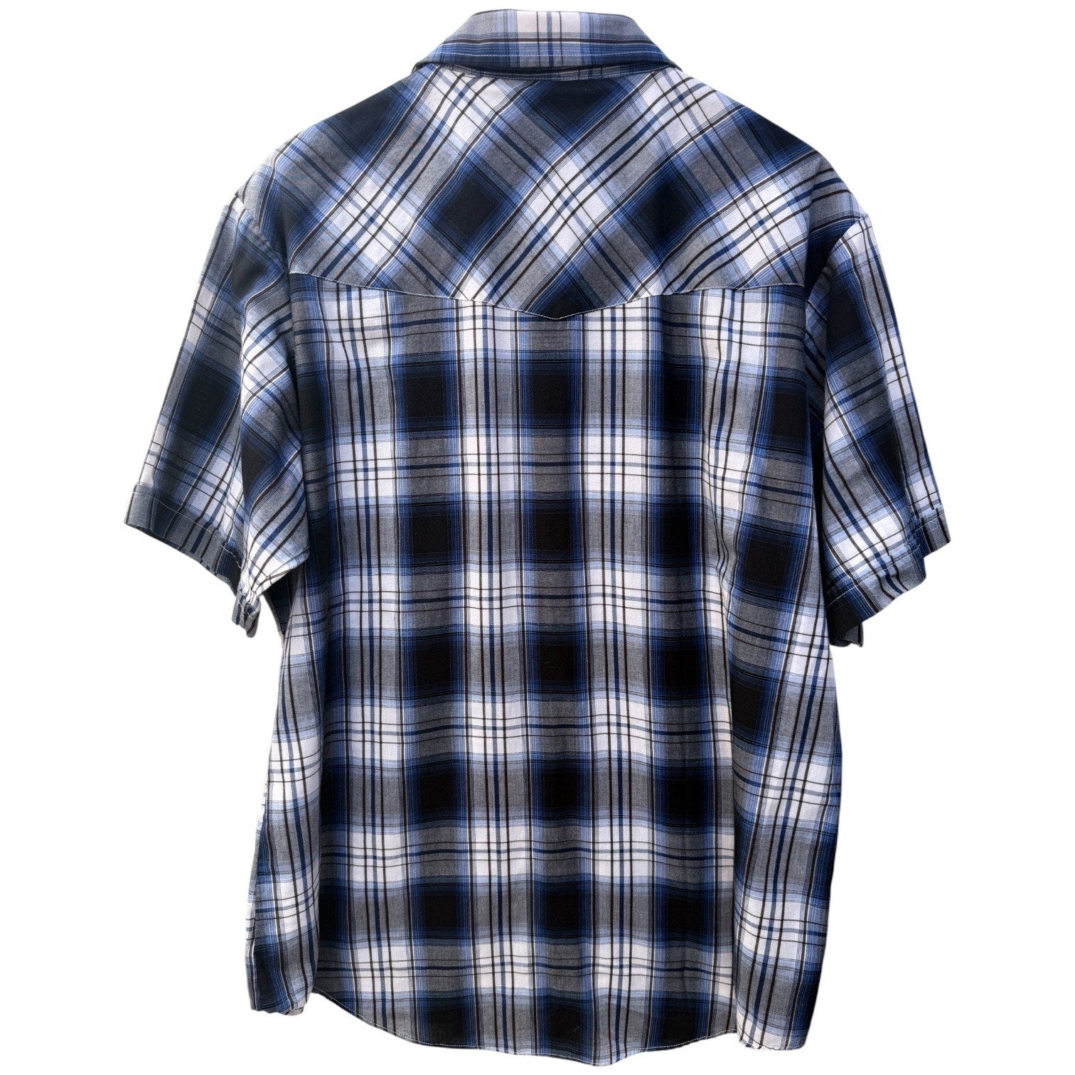 Ely Cattleman Shirt Mens XL Blue Plaid Western Pearl Snap Short Sleeve Cowboy