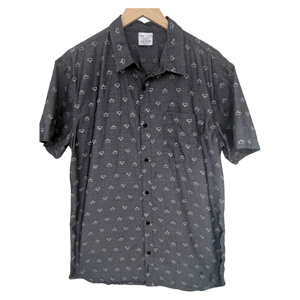 Pink Floyd Button Up Shirt Mens Large Gray Prism Graphic Short Sleeve