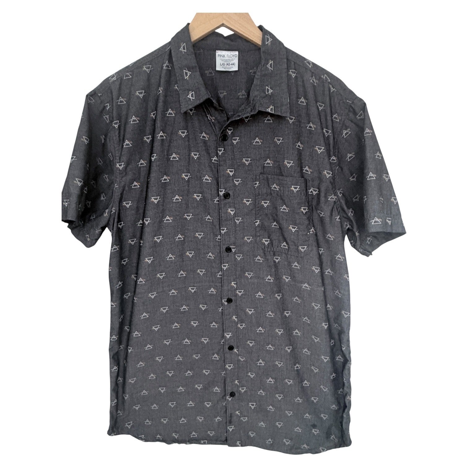 Pink Floyd Button Up Shirt Mens Large Gray Prism Graphic Short Sleeve