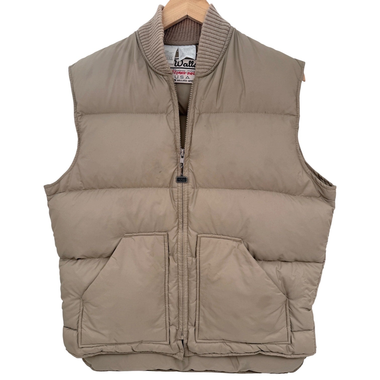 Walls Blizzard Pruf Down Puffer Vest Mens 44 Regular Beige USA Made Vintage