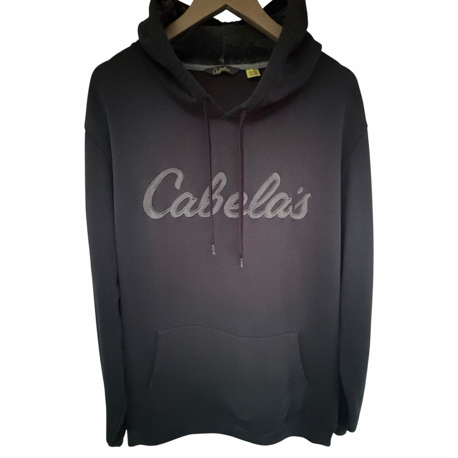 Cabela's Script Logo Pullover Hoodie XL Tall Black Fleece Sweatshirt