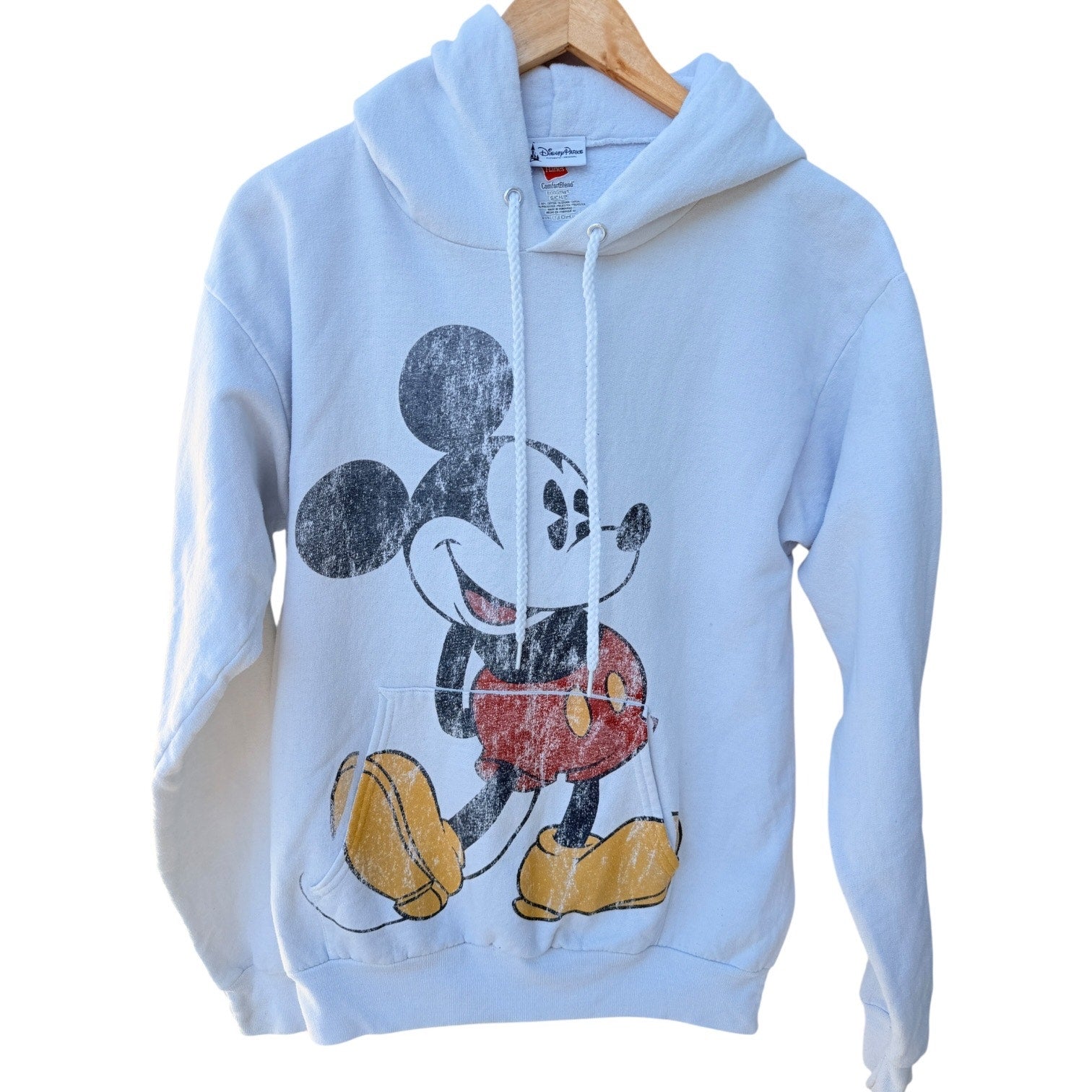 Disney Parks Mickey Mouse Hoodie Unisex Small White Graphic Pullover