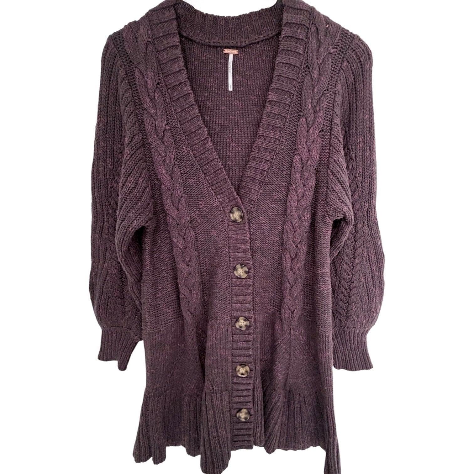 Free People Cable Knit Cardigan Womens Small Purple Chunky Button Front Sweater