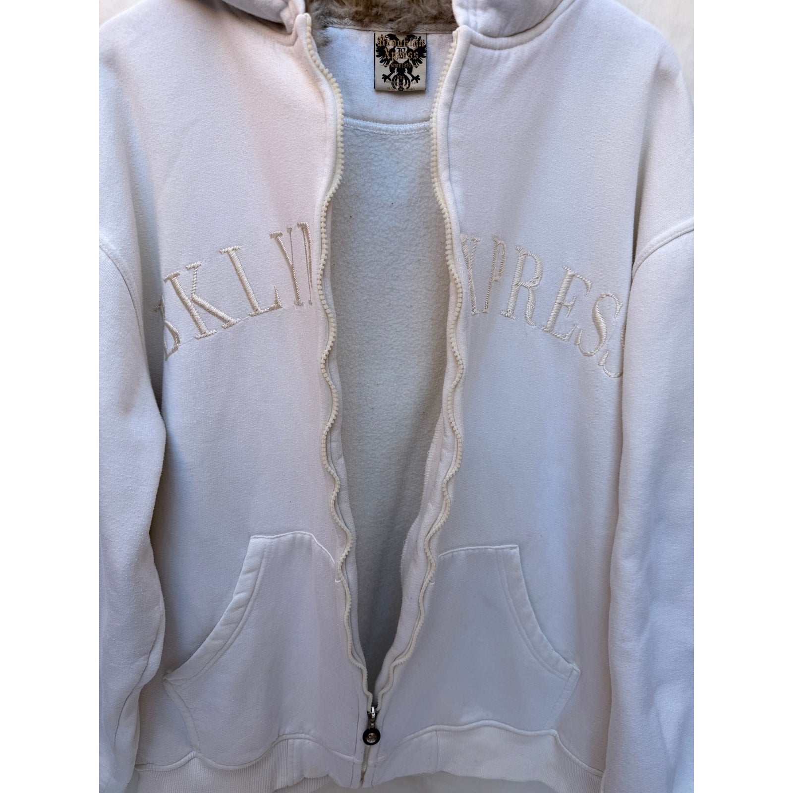 Brooklyn Express Sherpa Lined Hoodie Womens Large White Full Zip Fur Lined