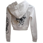 Ed Hardy Women's White Full-Zip Fleece Oversized Hoodie — back view