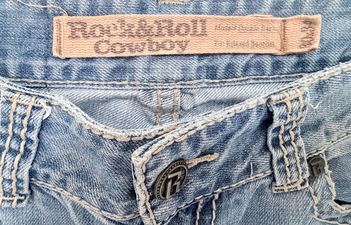 Rock & Roll Cowboy Men's Blue Jeans — brand label