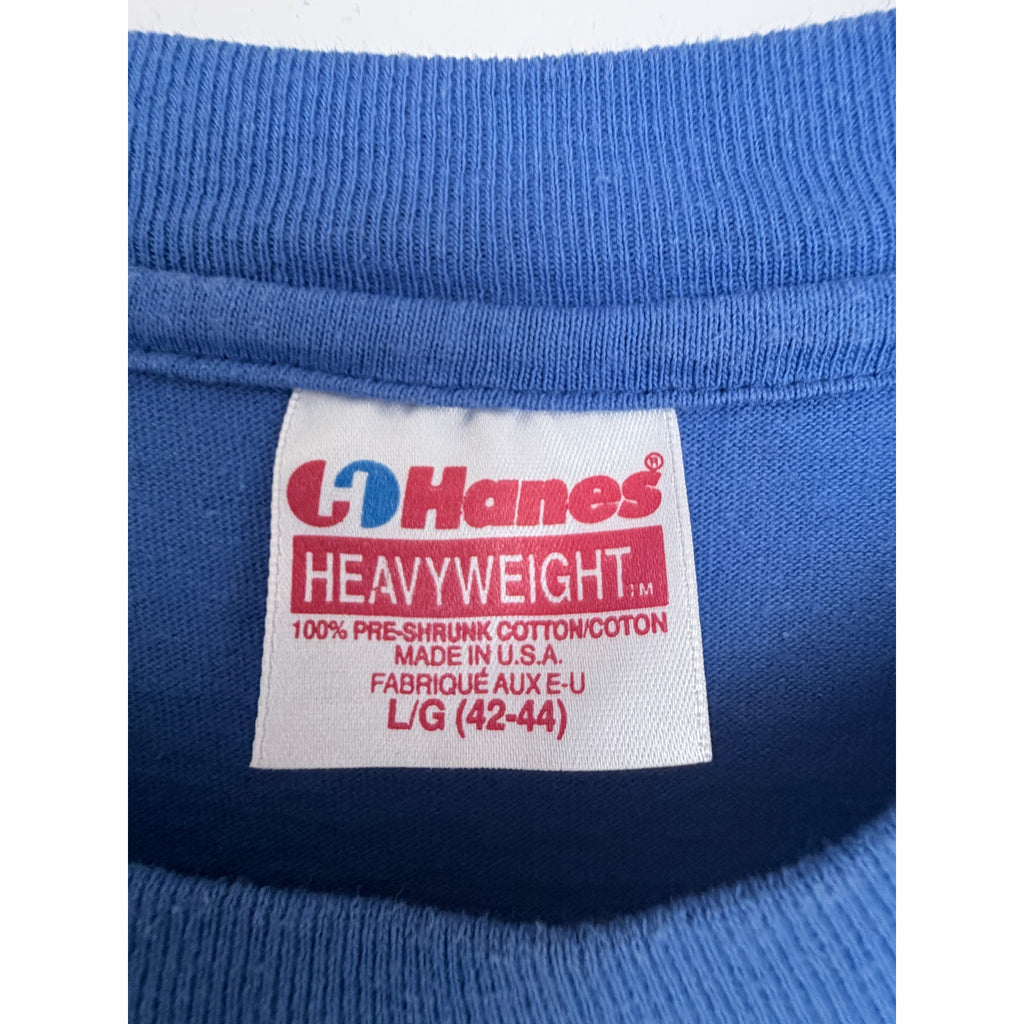 Vintage Chicago Cubs T Shirt Mens Large Blue MLB USA Made Hanes Baseball Graphic