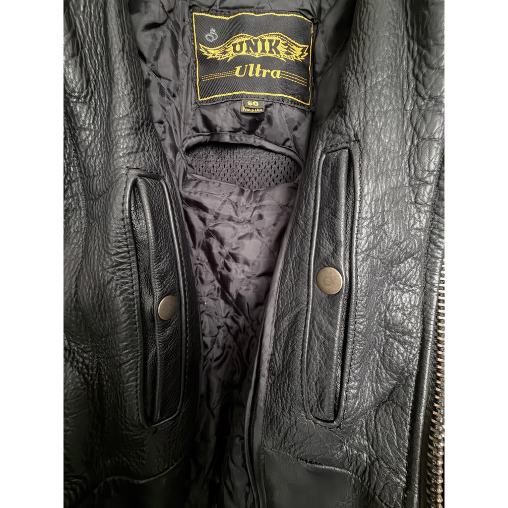 UNIK Ultra Men's Black Leather Motorcycle Jacket Size 50