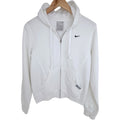 Nike Womens Medium Full Zip Hoodie White Fleece Sweatshirt Swoosh Y2K