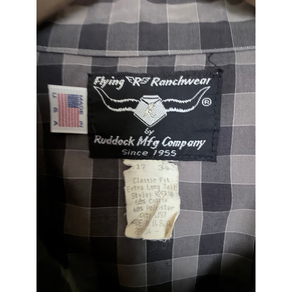 Flying R Ranchwear Ruddock Plaid Western Shirt Mens 17 34 Gray USA Made